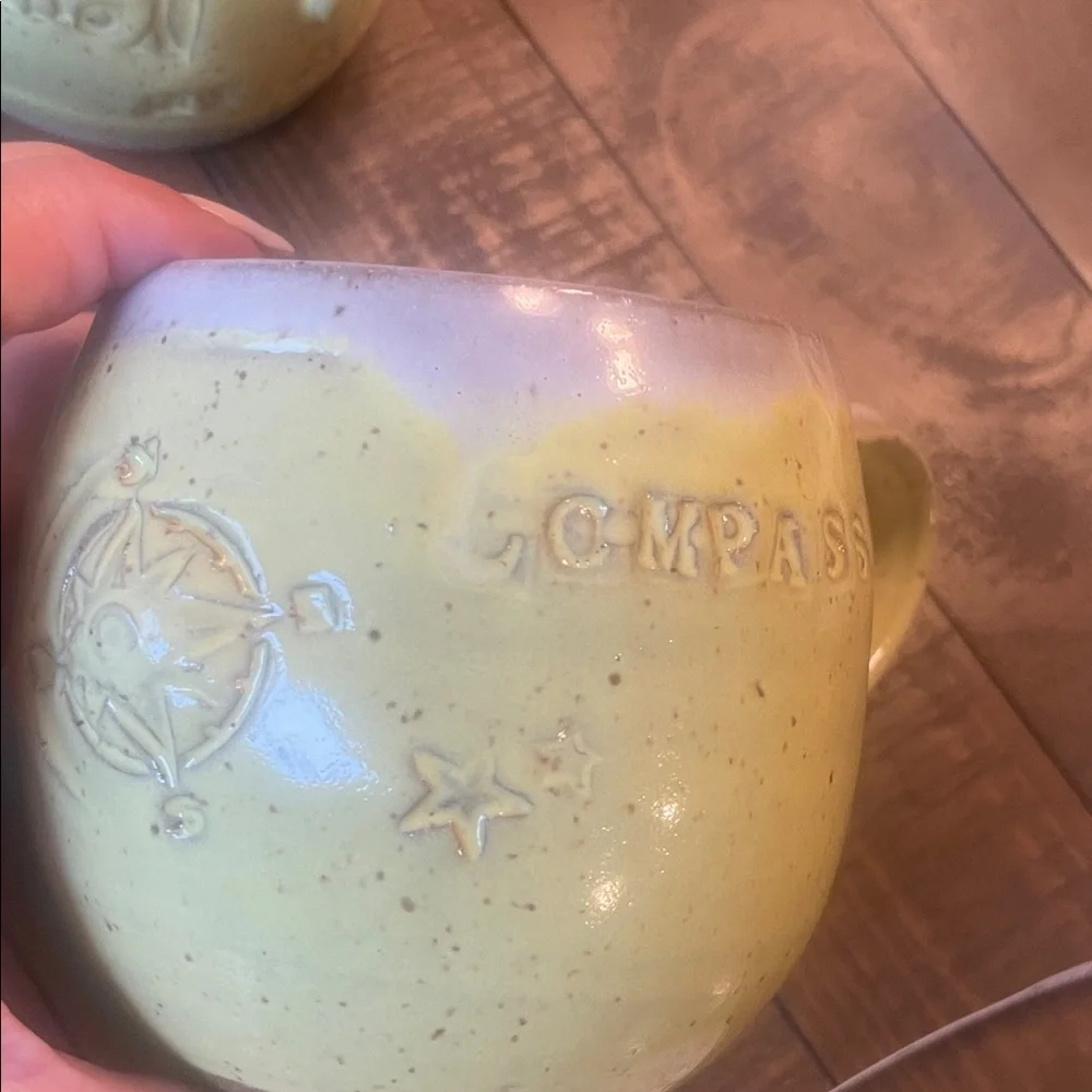 Studio pottery stamped two mug set, unique, inspirational, yellow color gorgeous